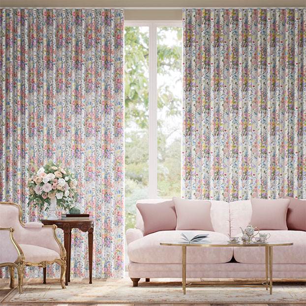 Bouquet Parade Faux Silk Pink Curtains thumbnail image