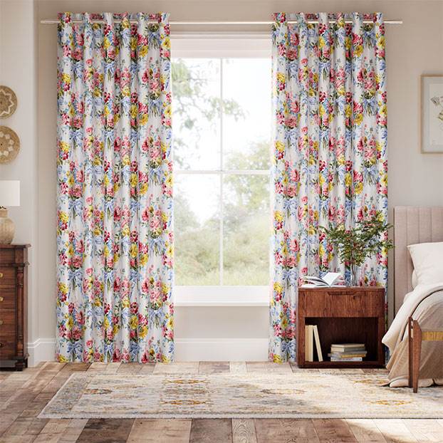 Bow Bouquet Faux Silk Cream Curtains thumbnail image