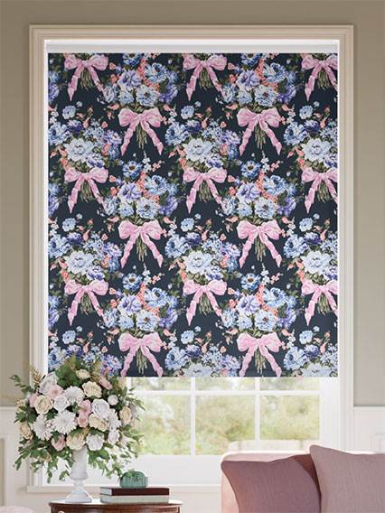 Bow Bouquet Faux Silk Navy Roller Blind thumbnail image