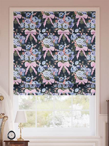Bow Bouquet Faux Silk Navy Roman Blind thumbnail image