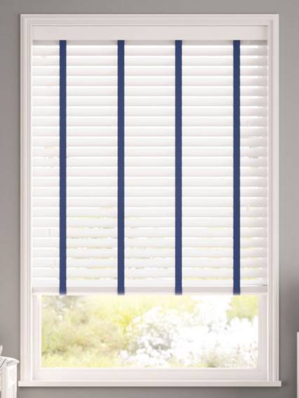 Brightest White and Denim Wooden Blind thumbnail image