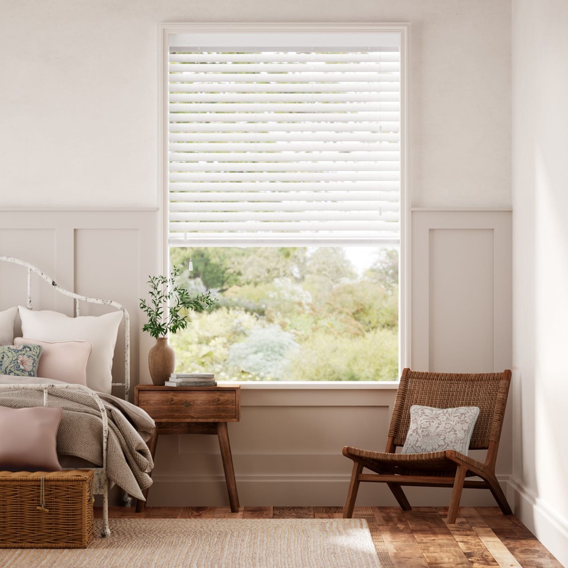 Brilliant White Faux Wood Blind - 50mm Slat