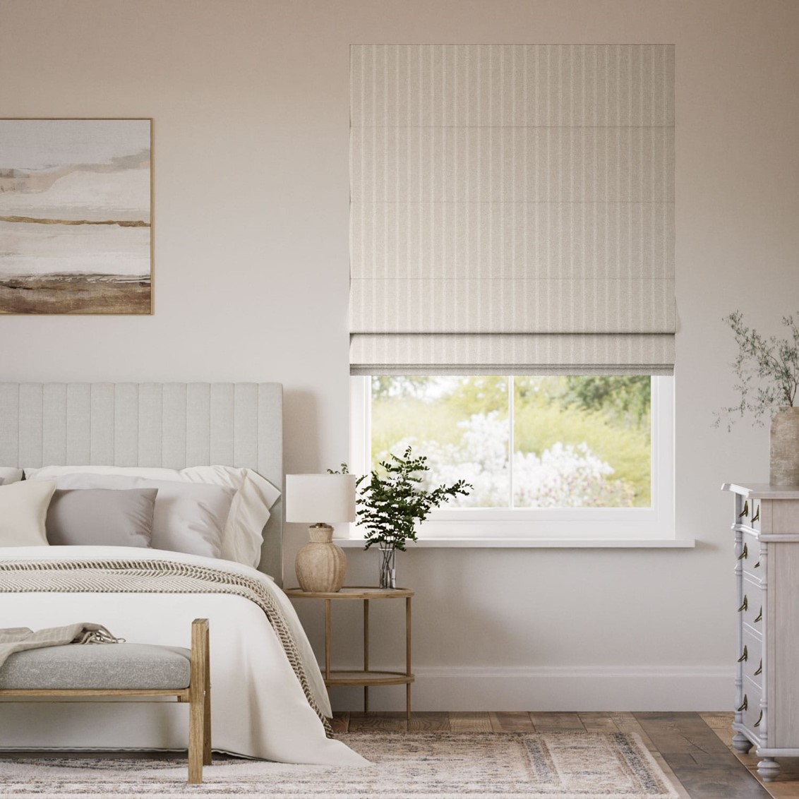 Burnsall Stripe White Sands Roman Blind