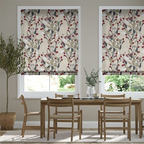 Bursting Berries Linen Cherry Roman Blind