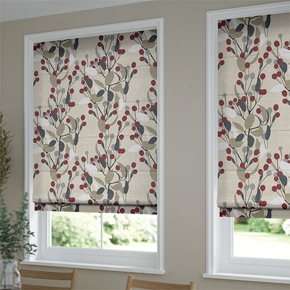 Bursting Berries Linen Cherry Roman Blind