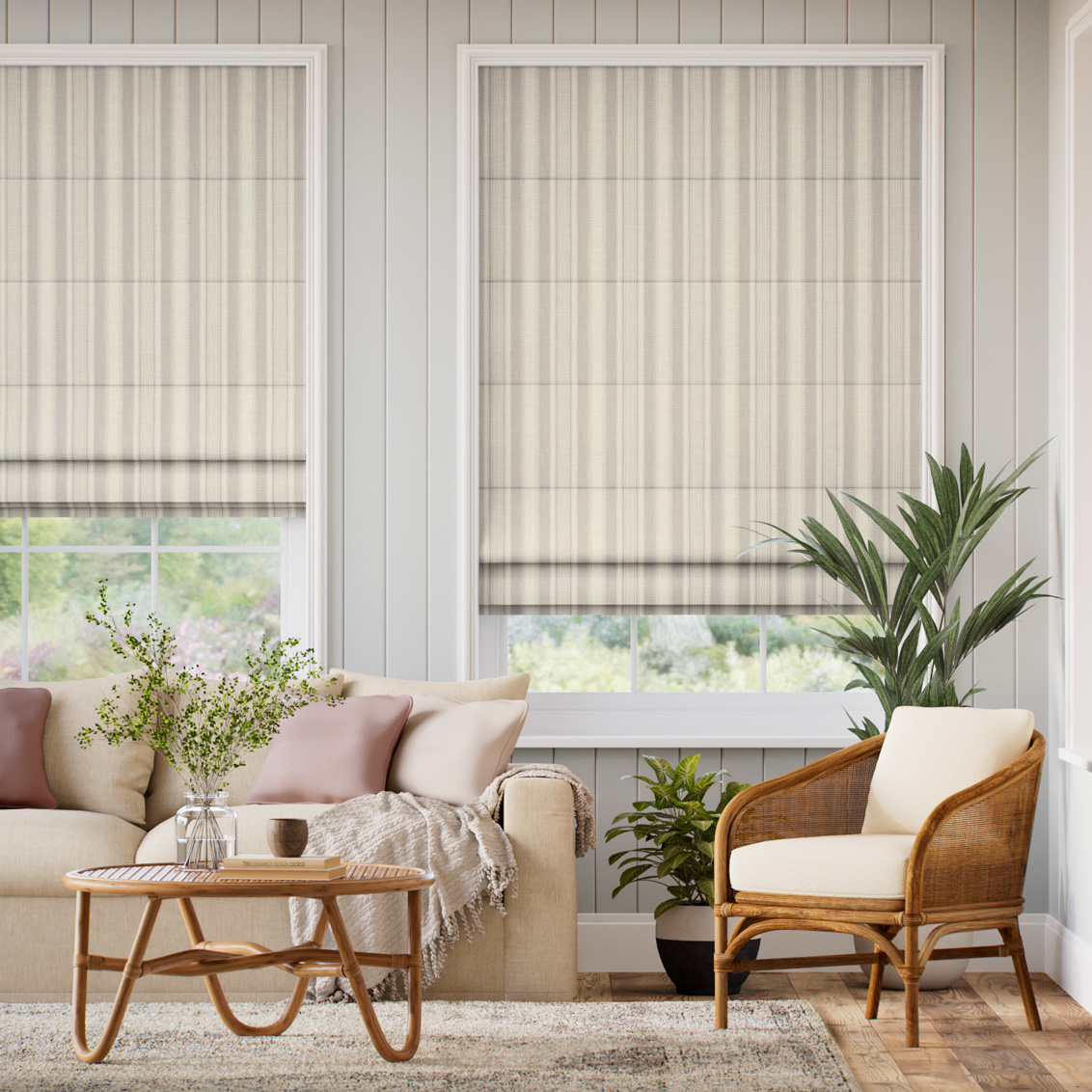 Cadence Stripe Grey Sky Roman Blind