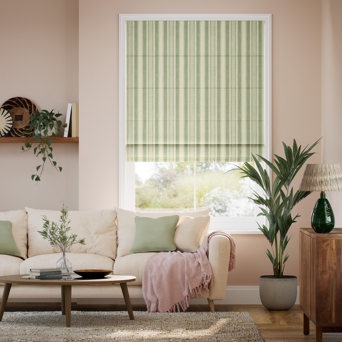 Cadence Stripe Leafy Green Roman Blind