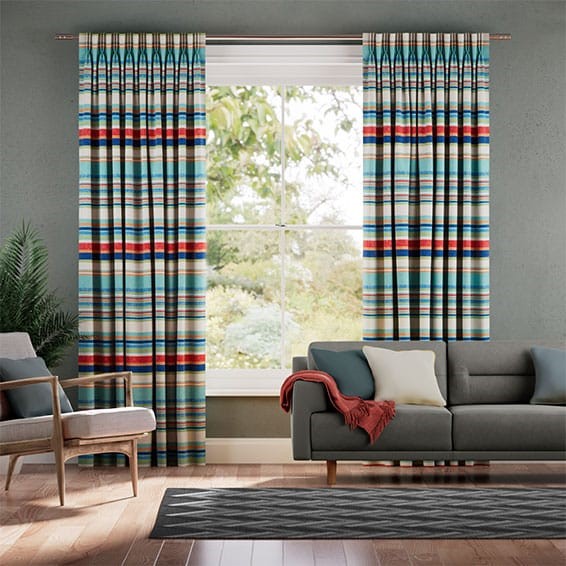 Calcutta Stripe Seaside Blue Curtains