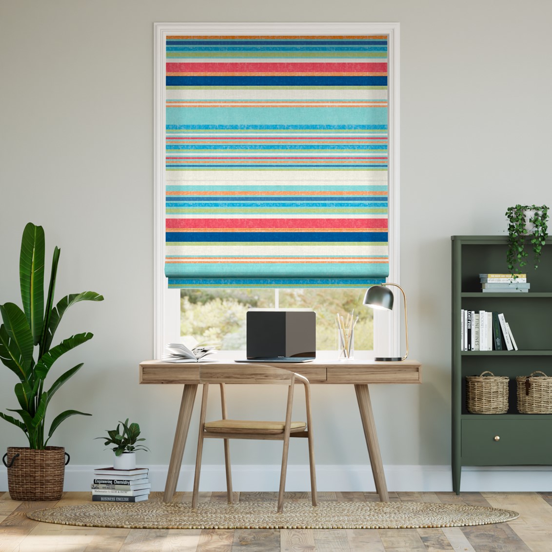 Calcutta Stripe Seaside Blue Roman Blind