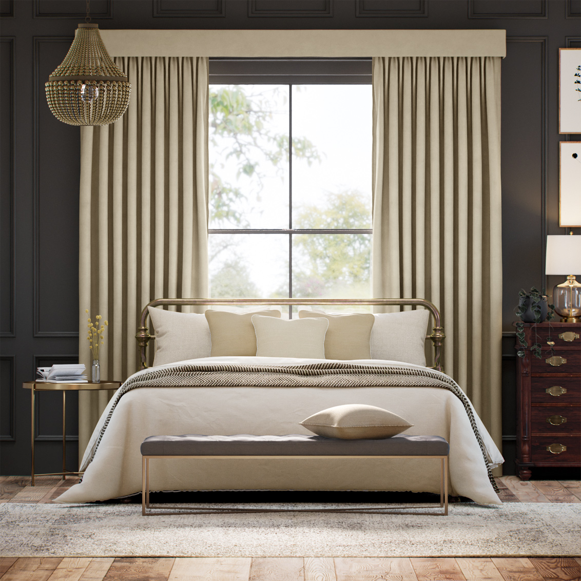 Complete Blackout Canterbury Velvet Cream Curtain