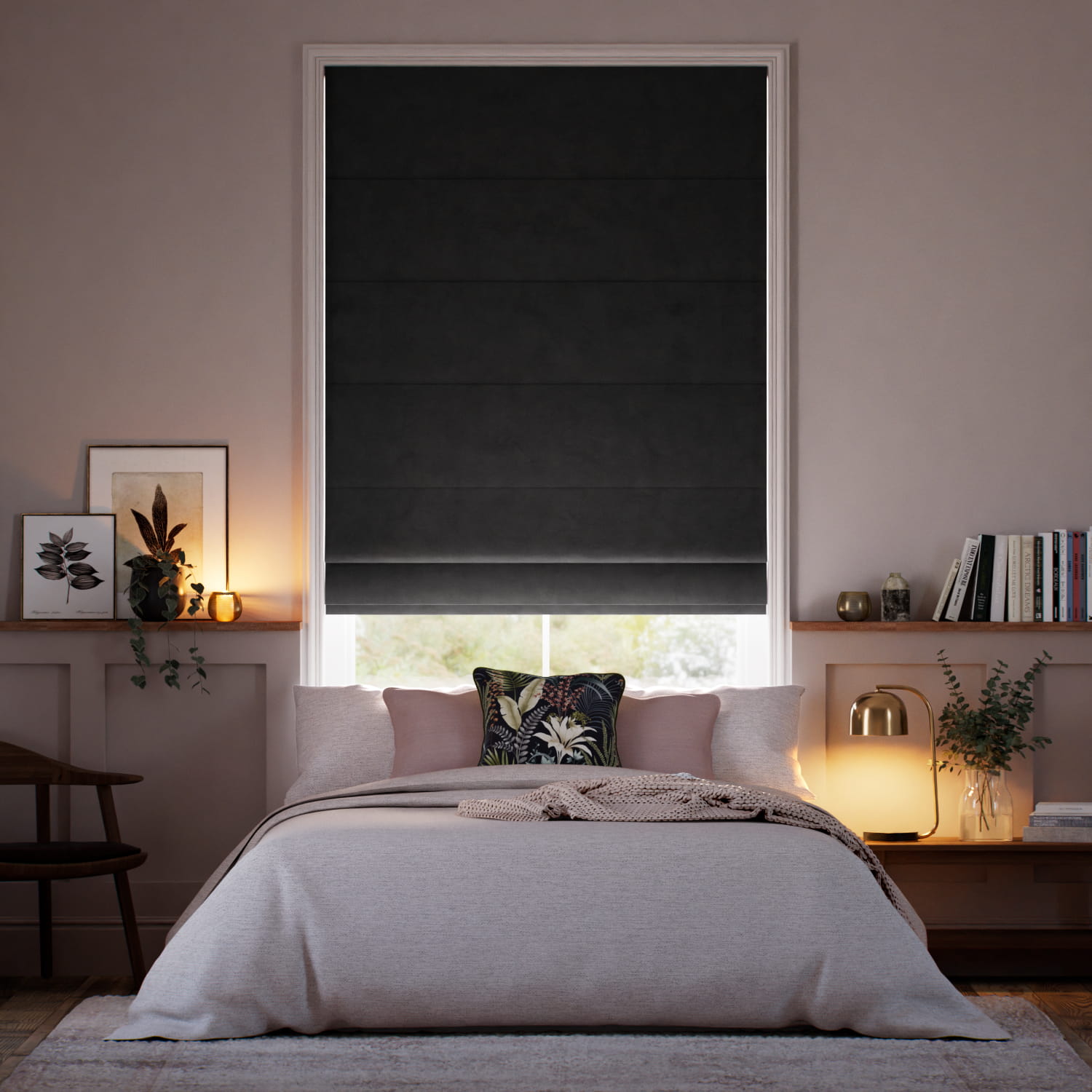 Cambridge Velvet Blackout Pewter Roman Blind