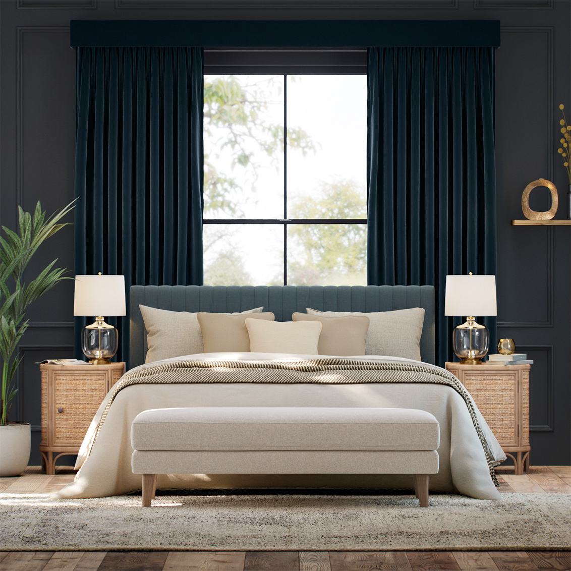 Complete Blackout Canterbury Velvet Storm Blue Curtain