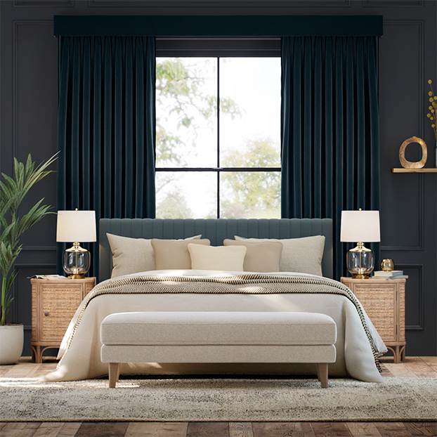 Complete Blackout Canterbury Velvet Storm Blue Total Blockout Curtain thumbnail image