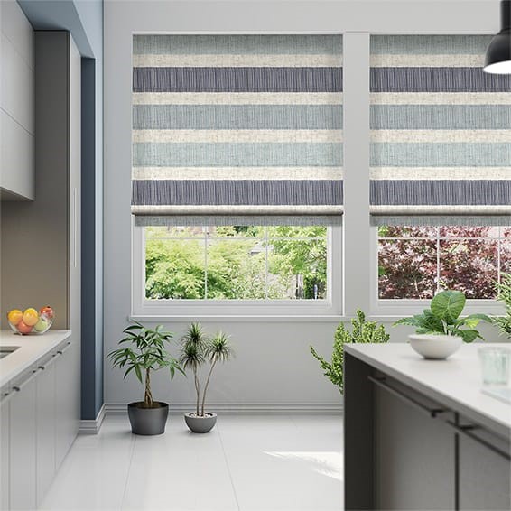 Cardigan Stripe Linen Blue Horizon Roman Blind