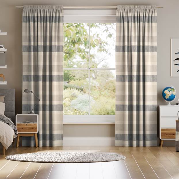 Cardigan Stripe Linen Stone Curtains thumbnail image