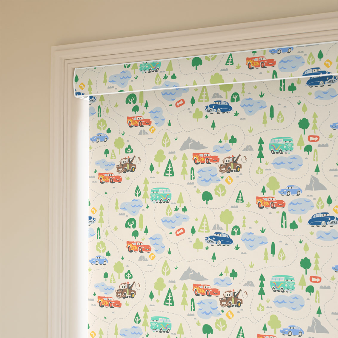 Cars Road Trip Blackout Ivory Roller Blind