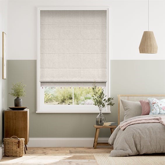 Cavendish Pebble & Blush  Trimmed Roman Blind