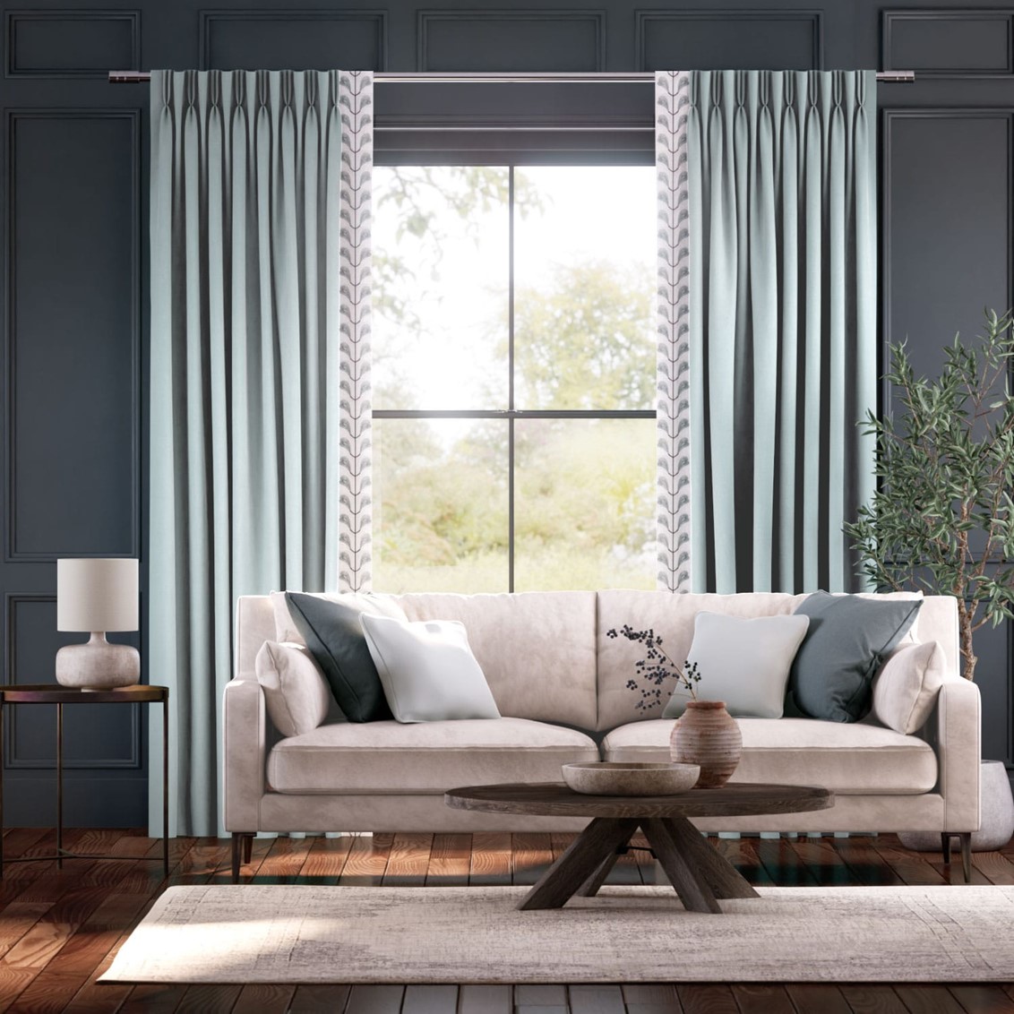 Cavendish Powder Blue & Chatsworth Mineral Curtains