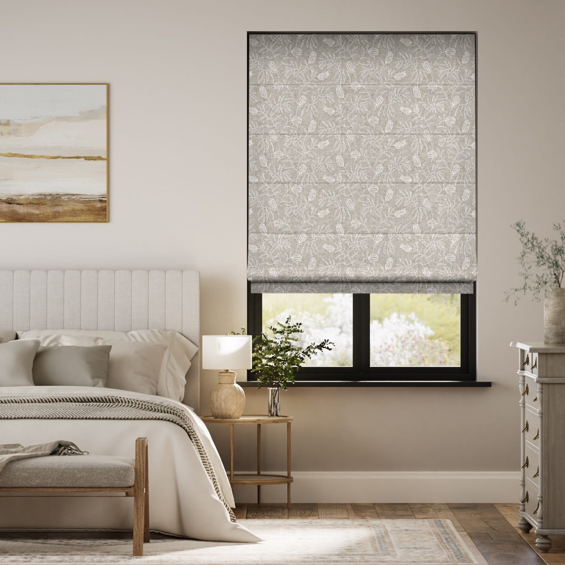 Cecilia Embroidered Taupe Roman Blind