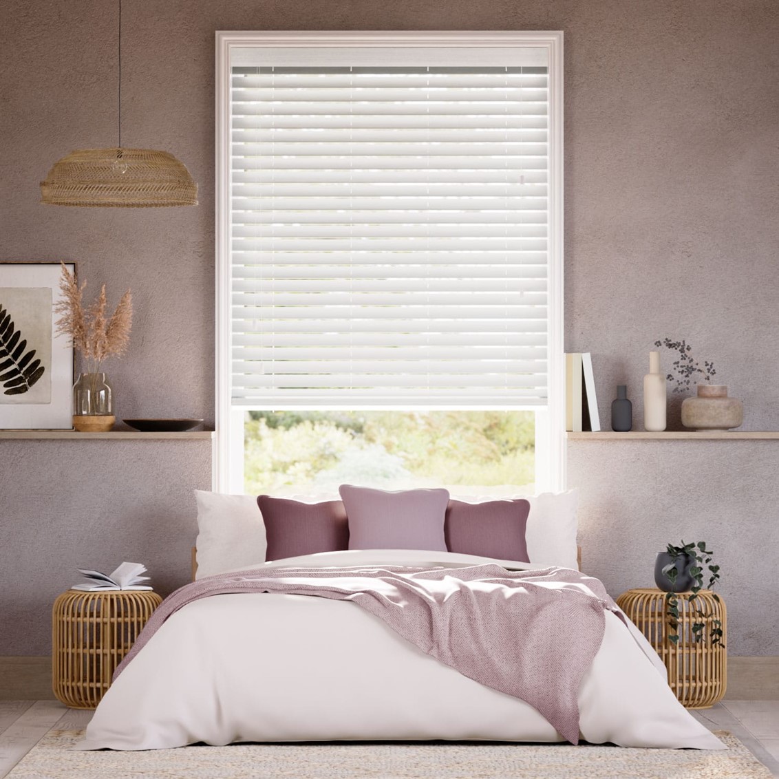 Chalk White Grain Faux Wood Blind - 50mm Slat