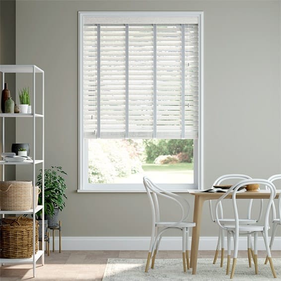 Chalk White Grain & Smoke Faux Wood Blind - 50mm Slat