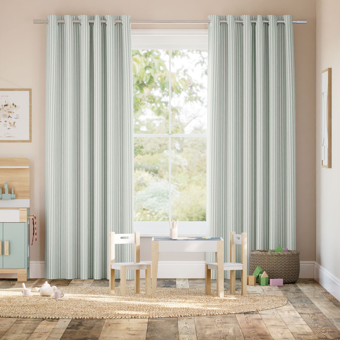 Chester Stripe Duck Egg Curtains