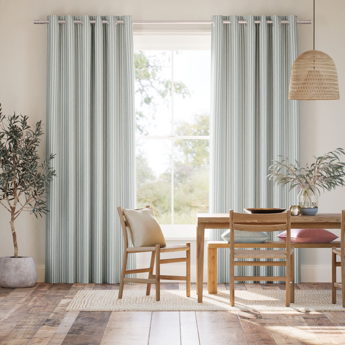 Chester Stripe Light Grey Curtains