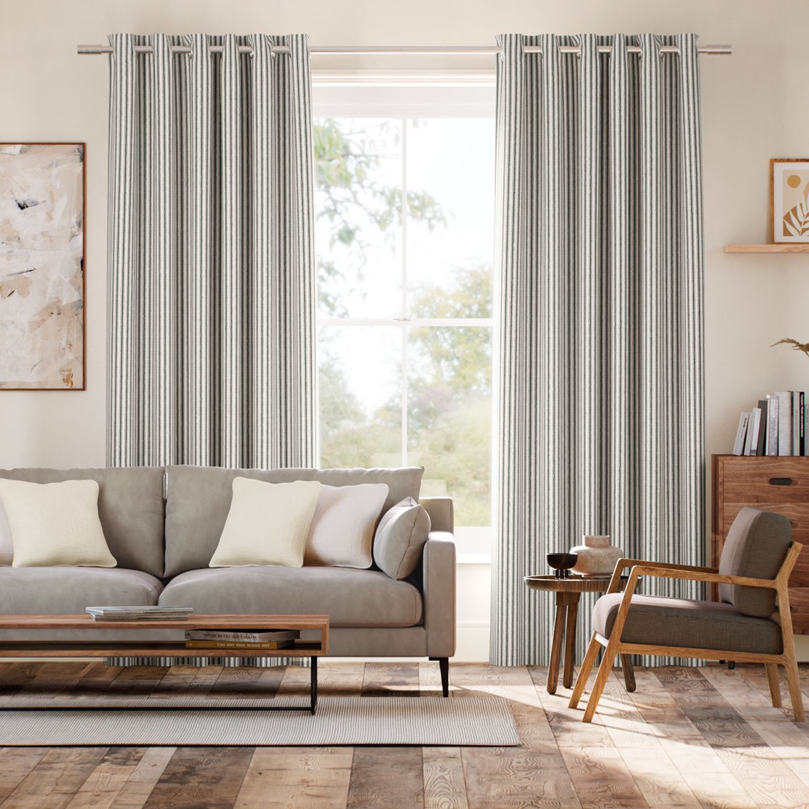 Chester Stripe Slate Curtains