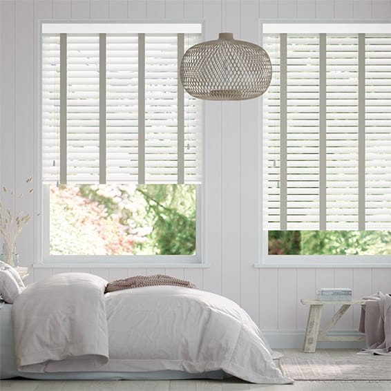 Chiffon White & Elephant Grey Wooden Blind - 50mm Slat