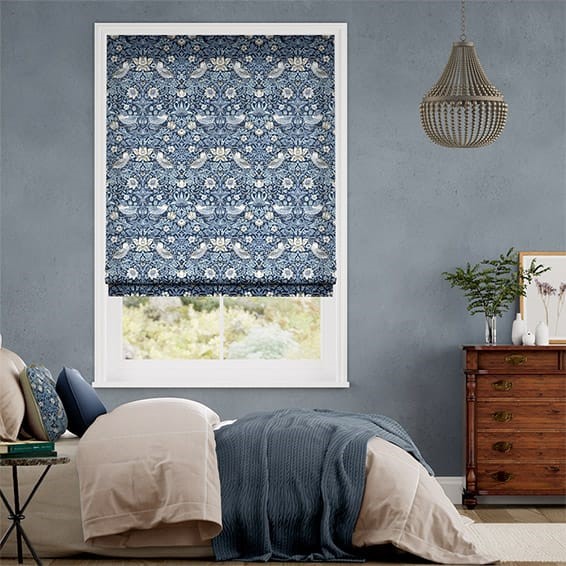 William Morris Strawberry Thief Indigo Blue Roman Blind