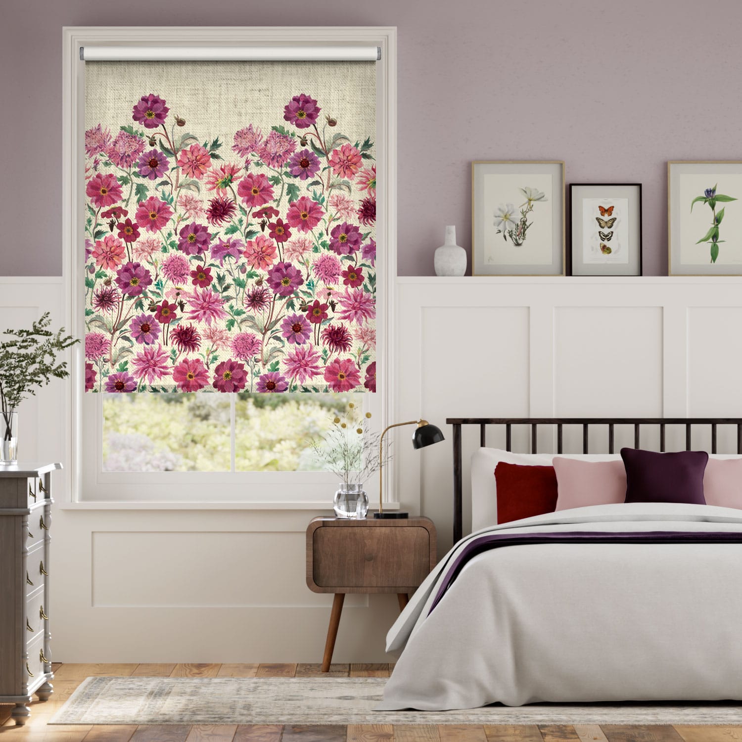 Twist2Go Choices Dahlia and Chrysanthemum Lilac Roller Blind