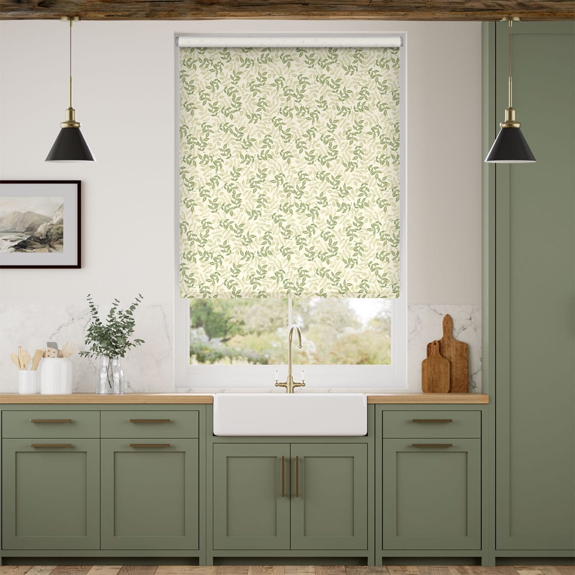 Twist2Go Choices Large Rosehip Leaf Light Green Roller Blind