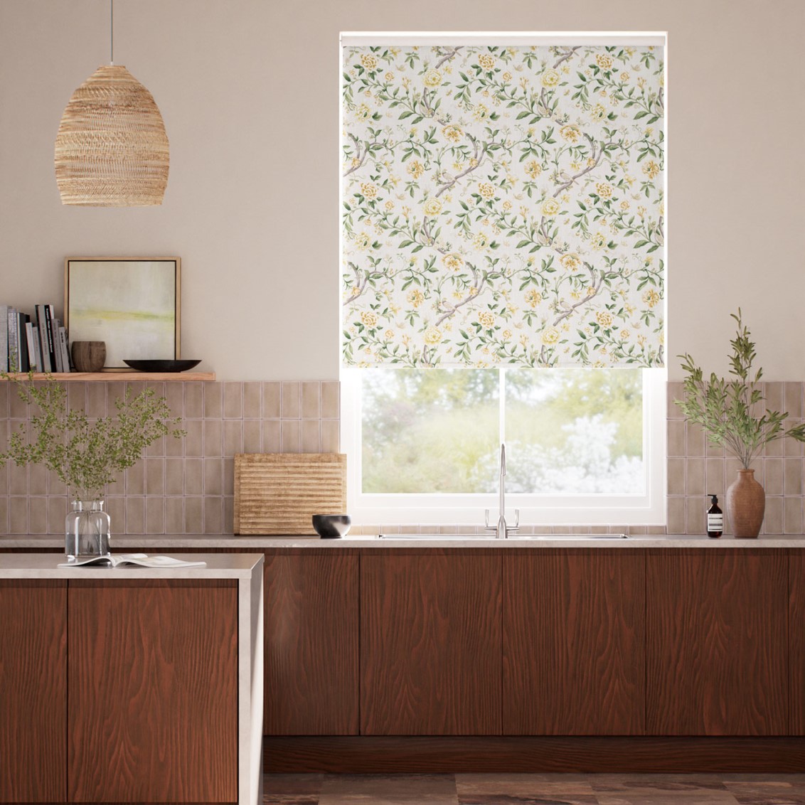 Porcelain Garden Warm Yellow Roller Blind