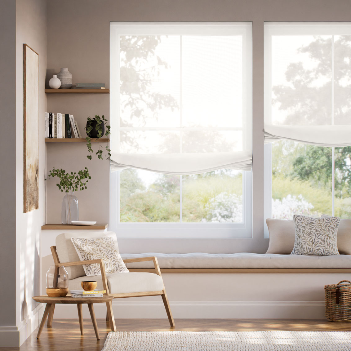 Cirrus Voile Cotton White Relaxed Roman Blind