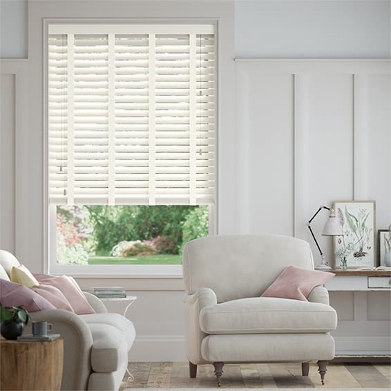 Vintage White & Soft Cotton Wooden Blind - 50mm Slat