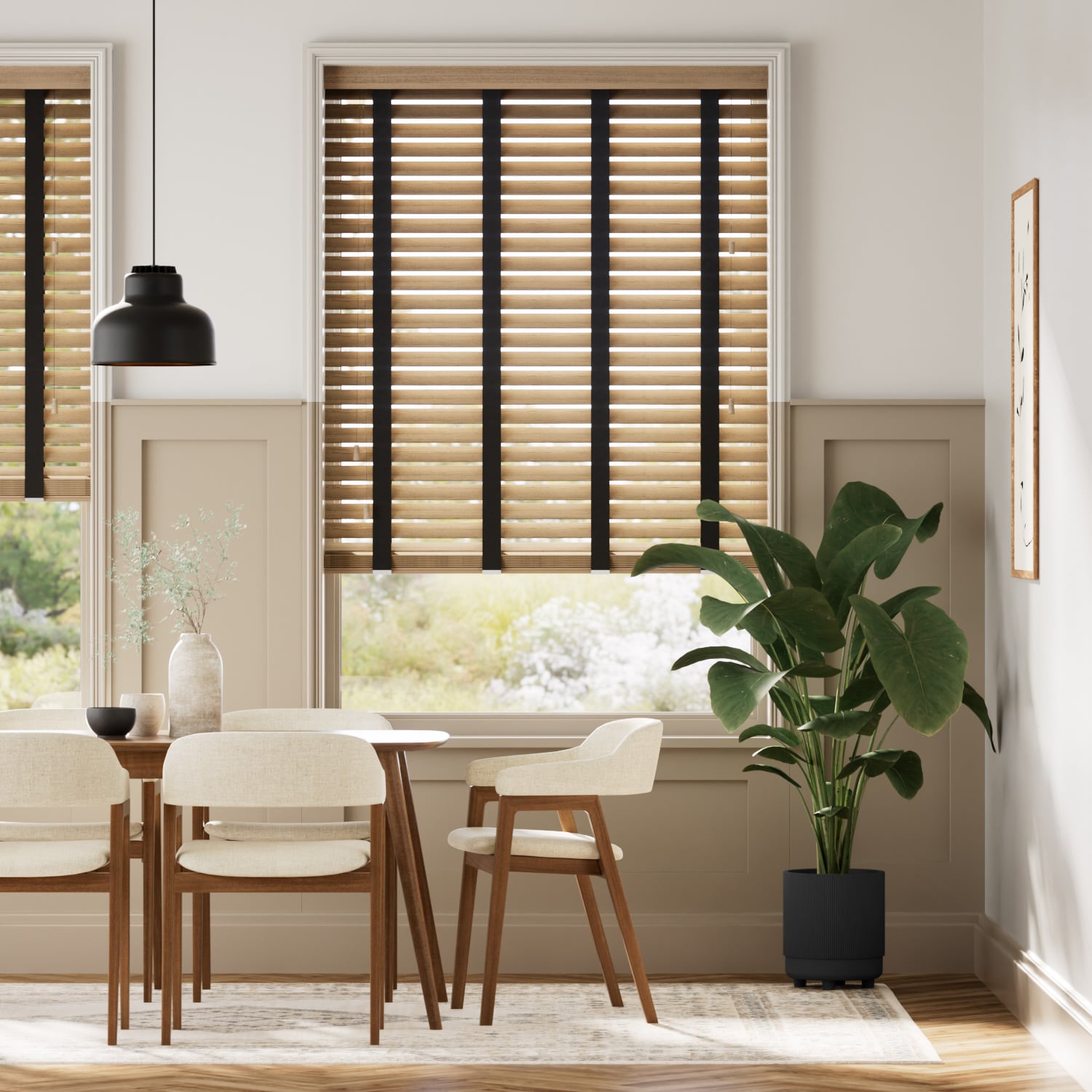 Click2Go Chestnut & Jet Faux Wood Blind - 50mm Slat