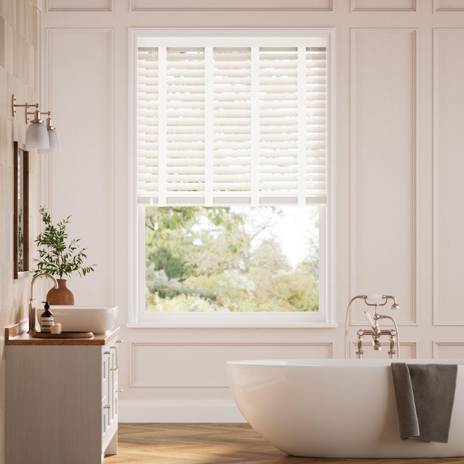 Click2Go Parchment & Chalk Faux Wood Blind - 50mm Slat