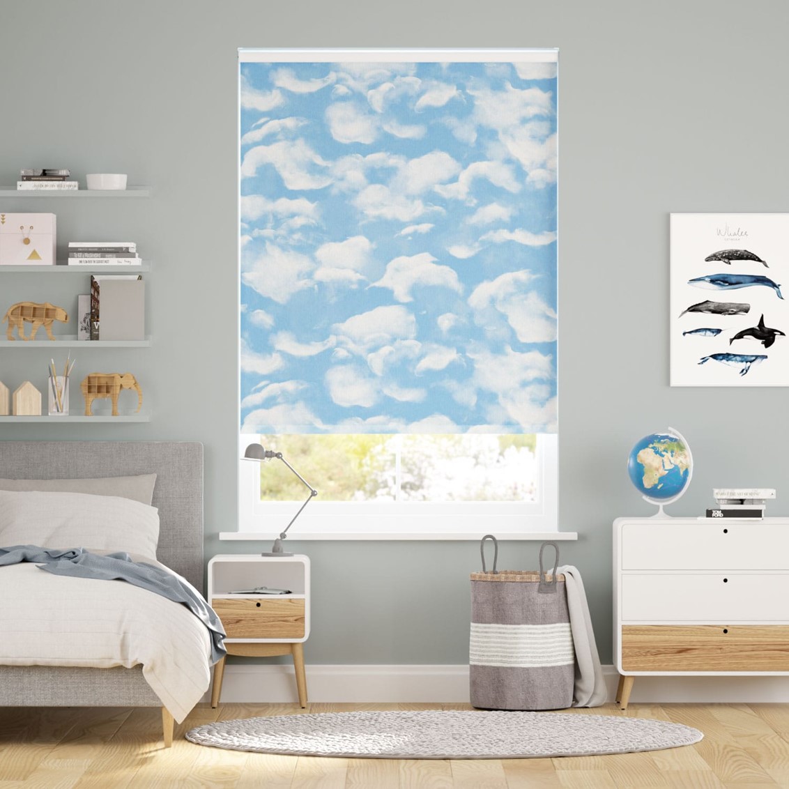 Clouds Blackout Blue Roller Blind