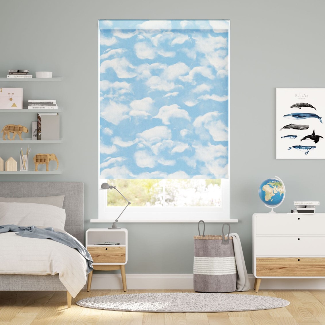 Clouds Blackout Blue Roller Blind