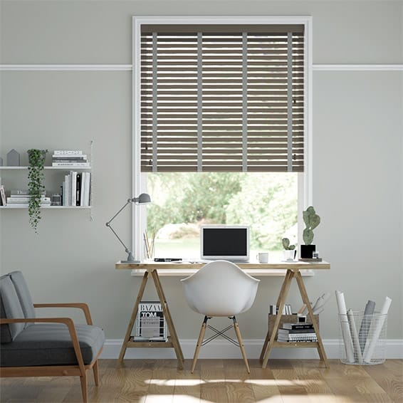 Cobblestone Grey & Smoke Faux Wood Blind - 50mm Slat