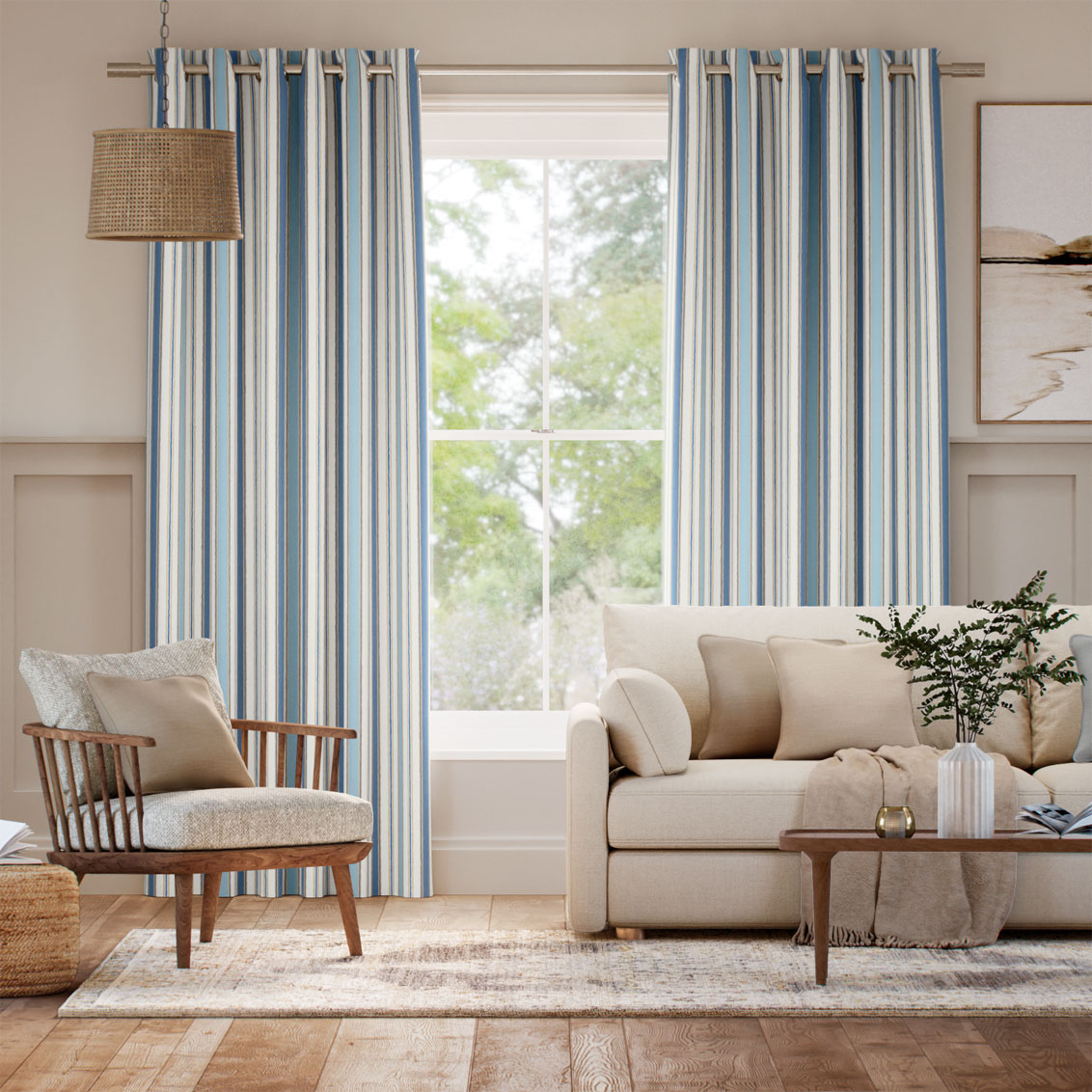 College Stripe Blue Curtains