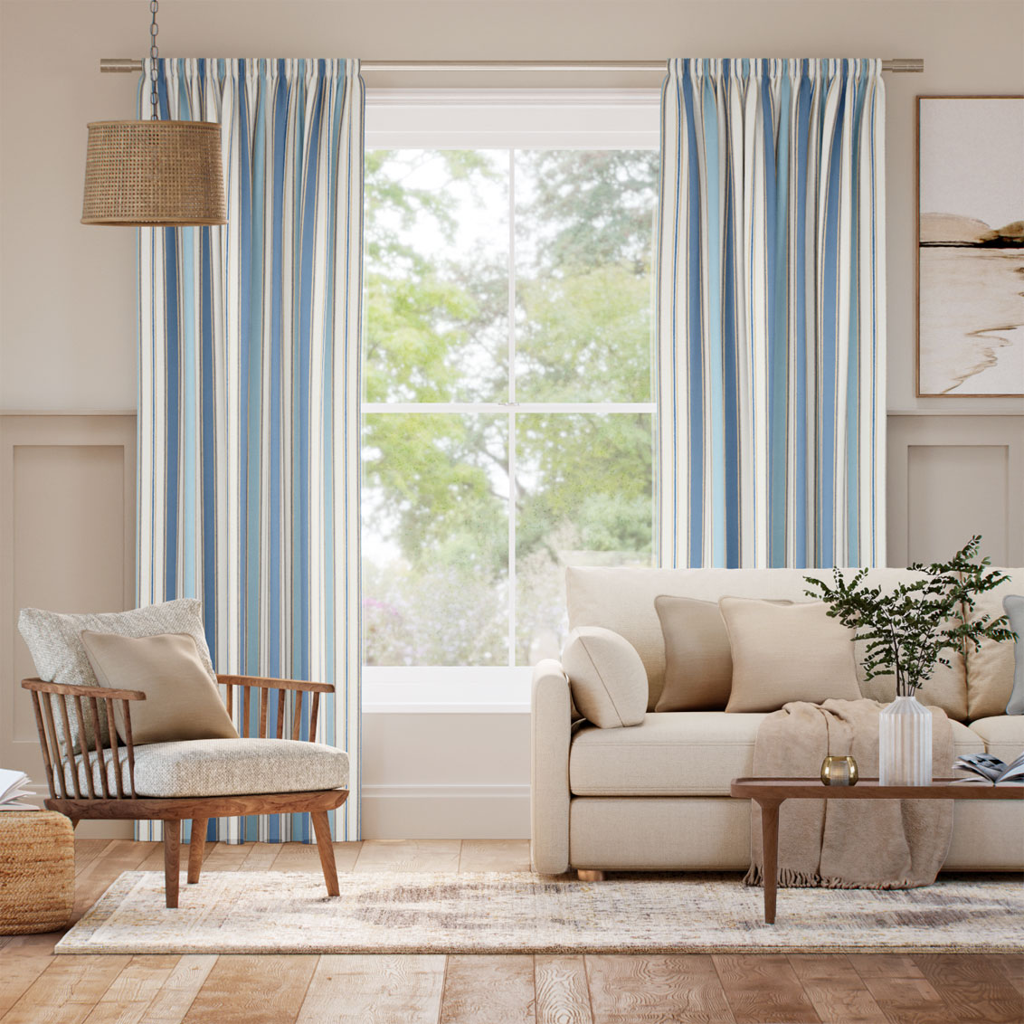 College Stripe Blue Curtains