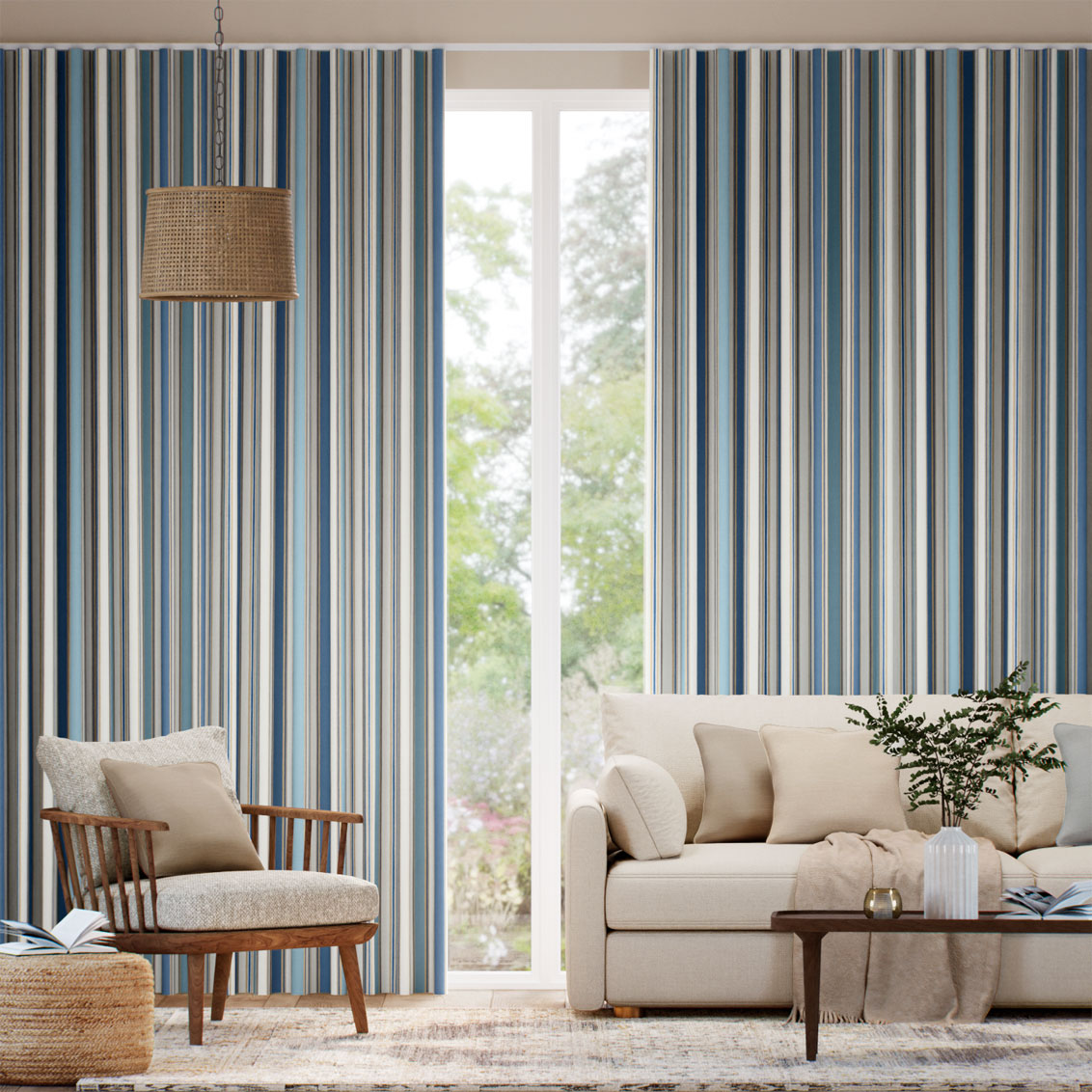 College Stripe Blue Curtains