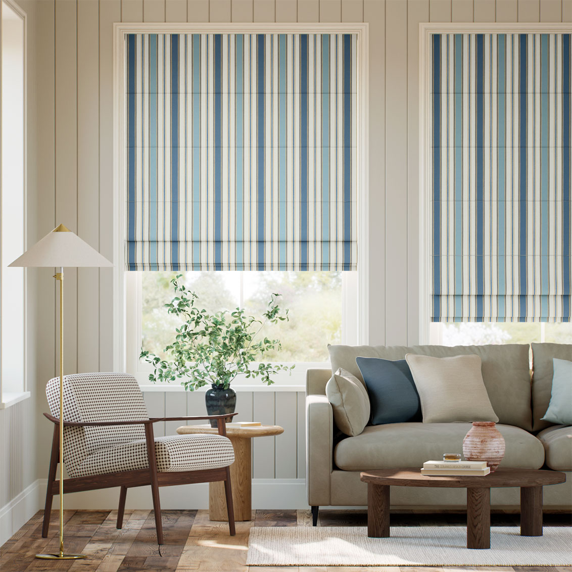 College Stripe Blue Roman Blind