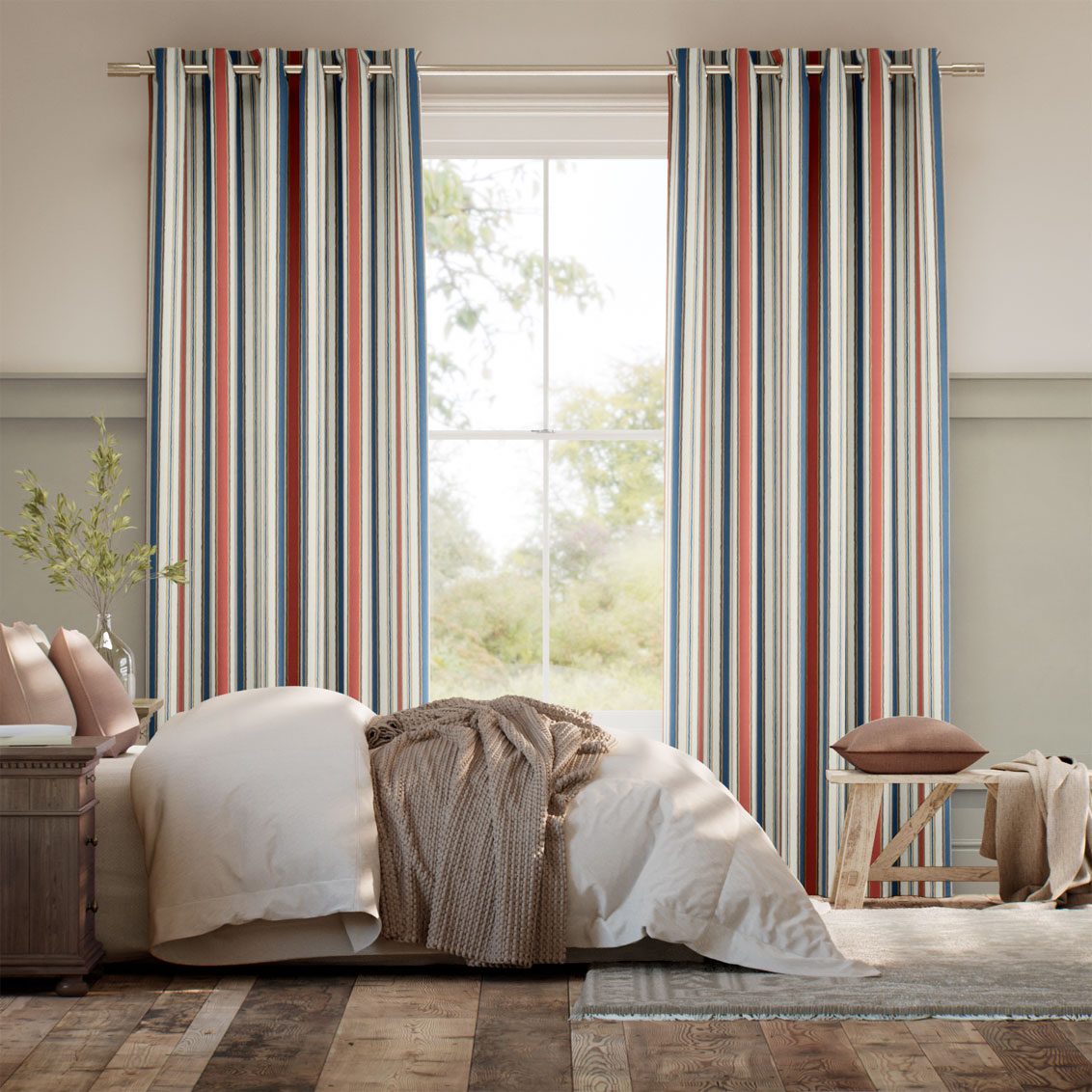 College Stripe Blue & Red Curtains