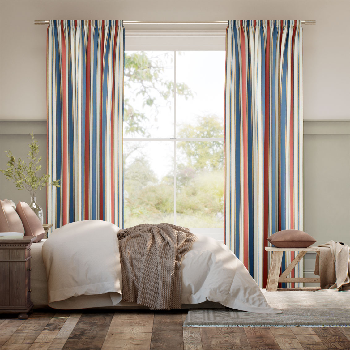 College Stripe Blue & Red Curtains