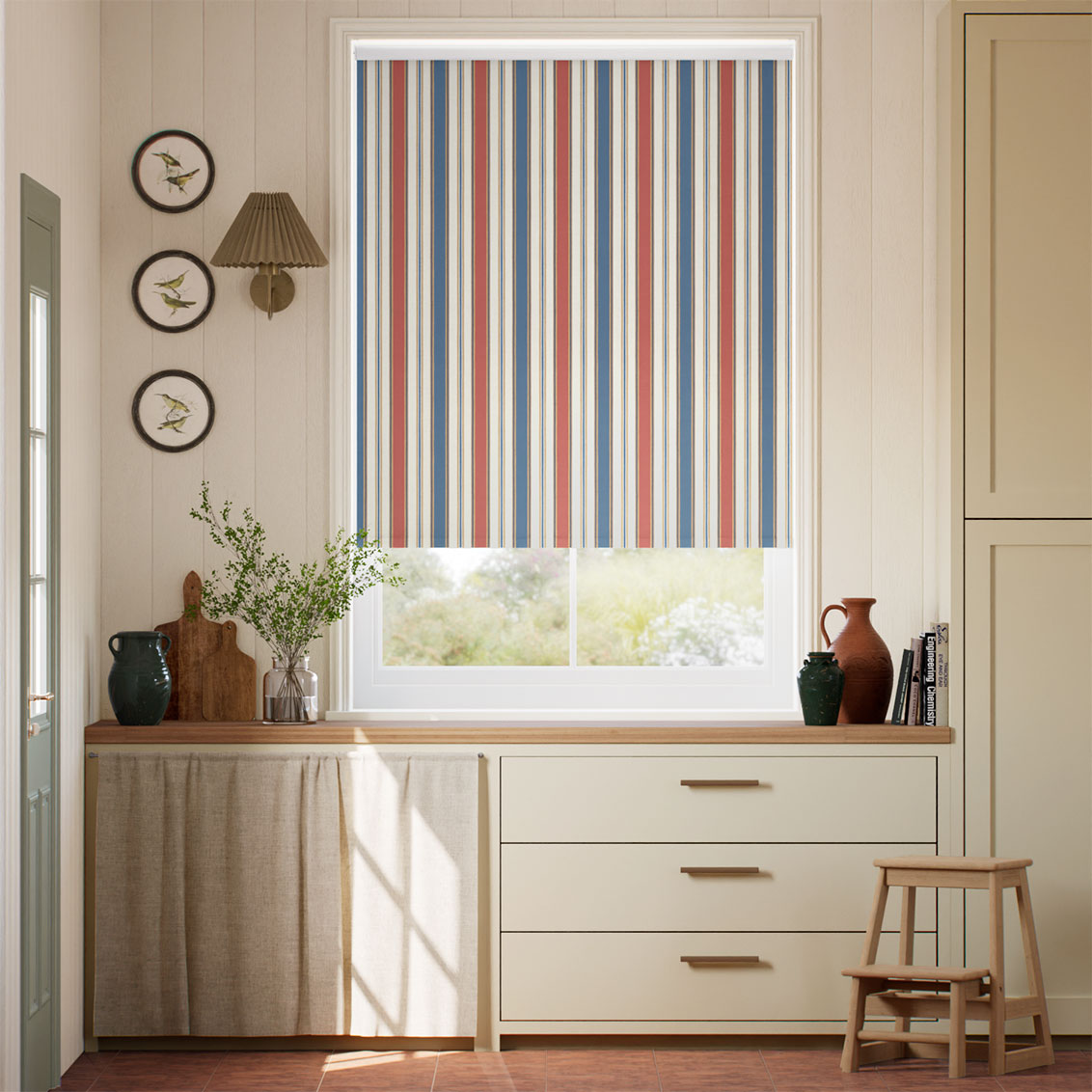 College Stripe Blue & Red Roller Blind