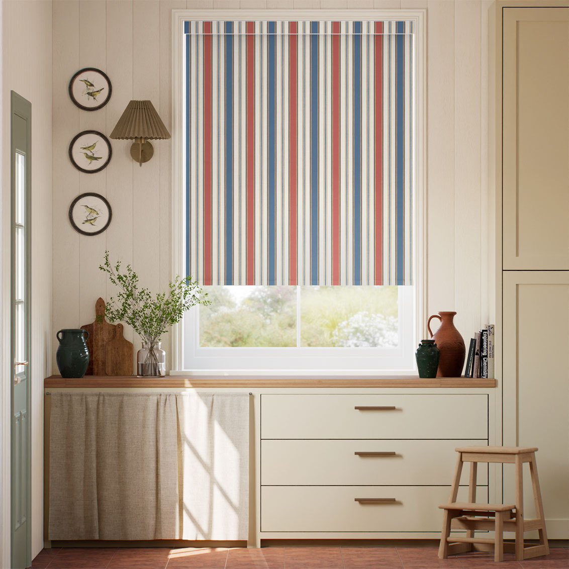 College Stripe Blue & Red Roller Blind