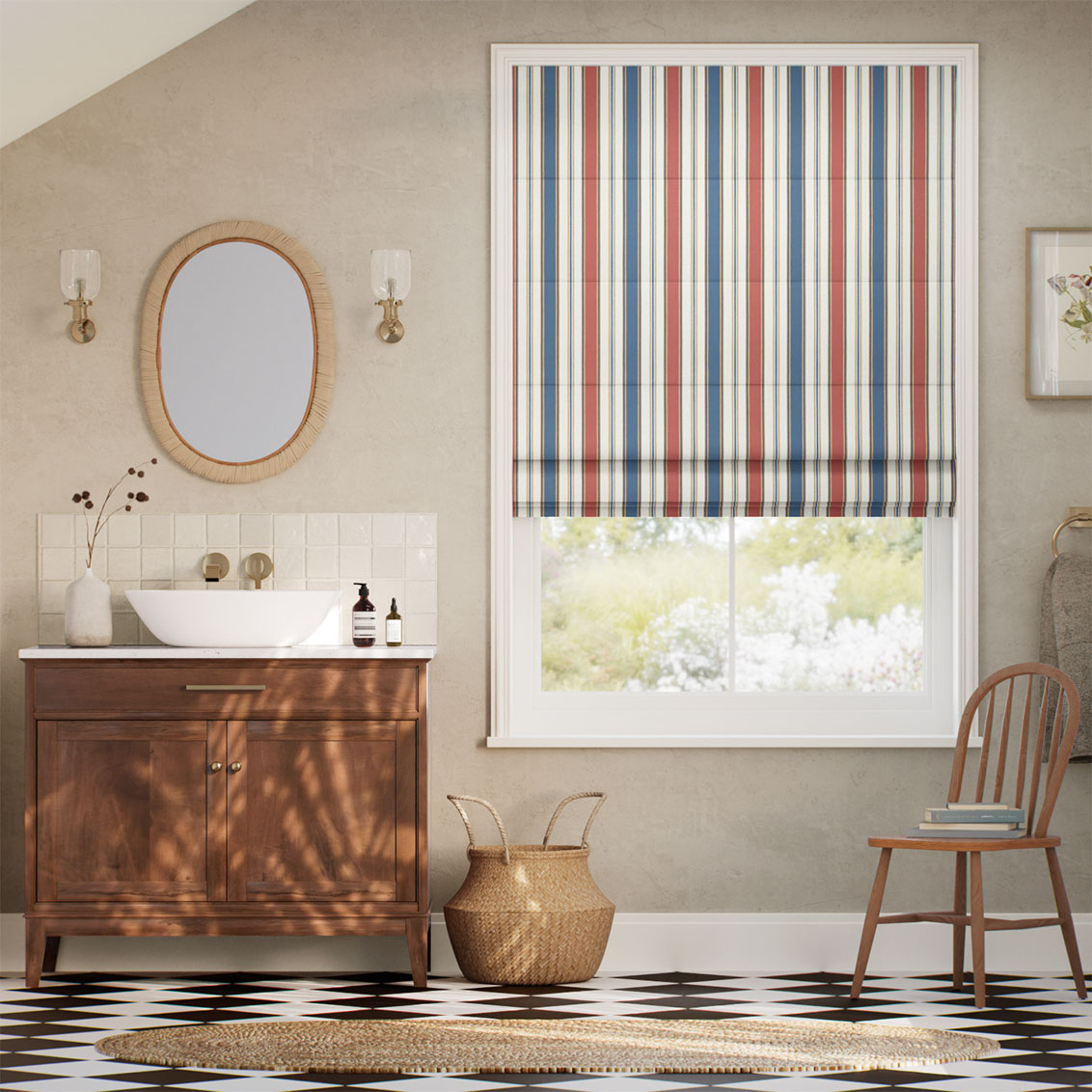 College Stripe Blue & Red Roman Blind