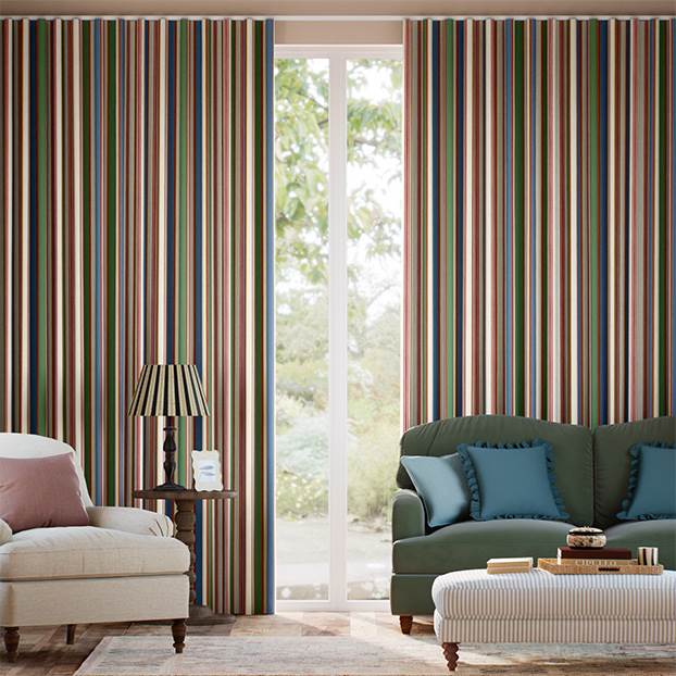 College Stripe Blue, Red & Green Curtains thumbnail image
